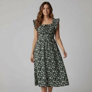 Floral Dark Green and Cream Dress
